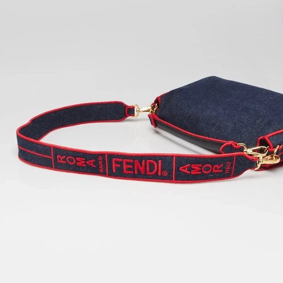 Fendi Blue/Red Dark Blue Denim Large Baguette Bag 8BR771 - Picture 9 of 12
